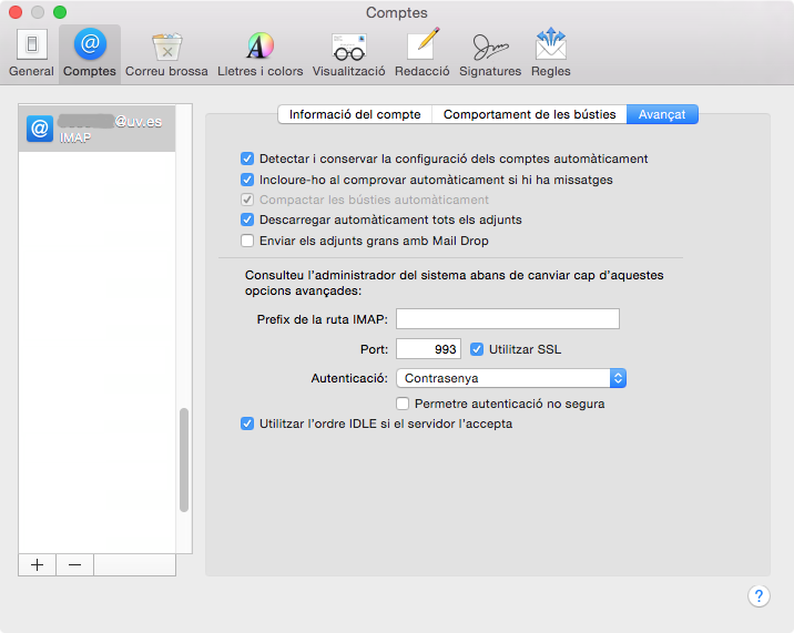 Configuració IMAP