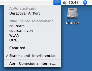 Menú de control del Airport